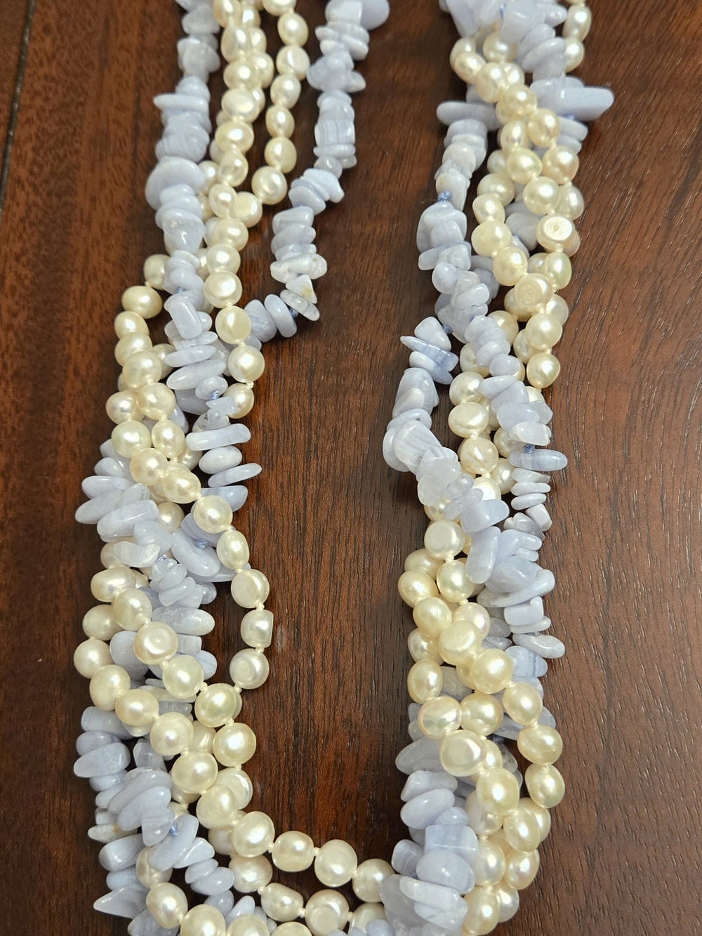 5-Strand Blue Agate Freshwater Pearl Necklace - Women Jewelry